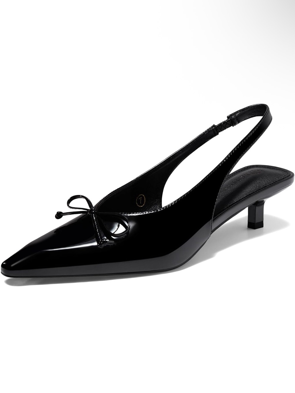 Coutgo Black Patent Slingback Pointed-Toe Kitten Heel Women’s Shoe